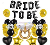 Décoration de fête d'enterrement de vie de jeune fille - Ballon en aluminium noir et doré - Bannière « Bride to Be » - Ballon en aluminium avec cœur et étoile dorée - Pour enterrement de vie de jeune