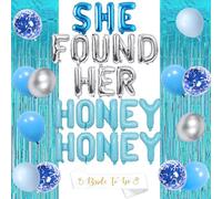 Décoration de fête d'enterrement de vie de jeune fille, décorations de fête prénuptiale avec inscription « She Found Her Honey Honey » - Bannière de ballons en latex bleu - Écharpe « Bride to Be »