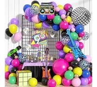 Décoration de fête des années 80 et 90 - Guirlande de ballons multicolores avec boule disco - Guitare basse - Microphone - Ballons en aluminium pour décoration d'anniversaire hip hop des années 80 et