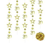 Décoration de fête dorée à suspendre pour 30e anniversaire, 12 m, avec 1 paquet de paillettes pentagramme dorées, serpentins pour 30e anniversaire, décorations de fête d'anniversaire unisexe