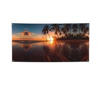 Décoration de fête imprimée coucher de soleil noix de coco, meilleurs drapeaux de bannière pour événements, designs innovants pour les fournitures de fête d'anniversaire