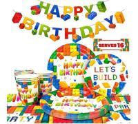 Décoration de fête - INBOXXARTY - Lego - Assiettes colorées - 16 gobelets - 20 serviettes