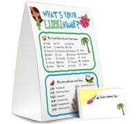 Décoration de fête Luau, 5 × 7 What is Your Luau Name Game, parfait pour les activités de fête d'anniversaire, 1 panneau debout + 30 autocollants