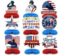 Décoration de fête pour vétérans Happy Veterans Thank You Veterans Centre de table en nid d'abeille pour vétérans Fournitures de fête 9 pièces