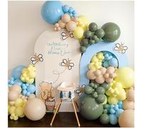 Décoration de fête prénatale, 150 pièces, vert sauge, bleu clair, jaune pastel et crème, ballons multi-tailles pour décoration de fête d'anniversaire sur le thème de l'ours ou du lapin