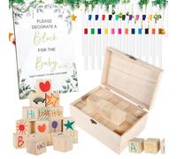 Décoration de fête prénatale - 22 x 15 x 11 cm - Blocs et panneau pour fête prénatale - Défi de dessin avec 24 marqueurs | Fête de 100 jours, premier anniversaire, salon