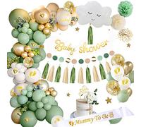 Décoration de fête prénatale garçon et fille - Vert sauge avec écharpe « Mummy to Be » - Bannière « Oh Baby » - Décoration de gâteau pour fête prénatale pour révélation du sexe