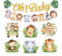 Décoration de fête prénatale sur le thème des animaux de la jungle, bannière de drapeau Oh bébé, décorations suspendues en spirale et kit de décoration à suspendre