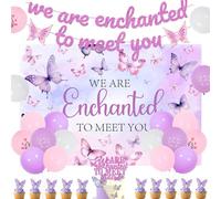 Décoration de fête prénatale « We Are Enchanted to Meet You » - Bannière « We Are Enchanted to Meet You » - Décoration de gâteau en forme de papillon pour filles - Fournitures de décoration de fête