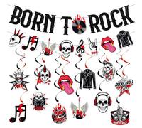 Décoration de fête Rock and Roll, guirlande de bannière à paillettes Born to Rock, banderoles tourbillonnantes suspendues au plafond pour fournitures de fête de musique rock des années 50