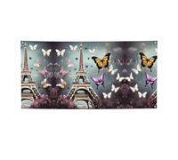 Décoration de fête romantique Paris Papillon Eiffel Imprimé, meilleur drapeau bannière pour événements, designs innovants pour fournitures de fête d'anniversaire