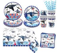 Décoration de fête sur le thème du jet de combat avec assiettes, nappe, serviettes, gobelets, kit de vaisselle pour décoration de fête de l'armée de l'air pour 20 personnes