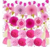 Décoration de fête zerodeco, 41 PCS. Rose papa Fan Pompoms guirlande serviette en papier frange pour carnaval mariage de famille mariée bébé douche mariage garçon fille fête d'anniversaire