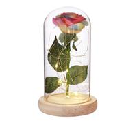 Décoration de Fleur Rose sous Verre, Présent Romantique Saint-valentin | Verre et Bois, Style Exquis et Romantique, Prêt à Offrir, pour Bureau, Étagère et Intérieur