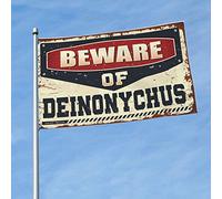 Décoration de garage pour homme « Beware of Deinonychus » - Drapeau cool - Drapeaux de chambre pour les hommes (120 x 180 cm)