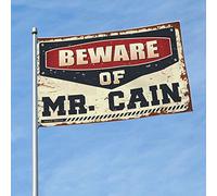 Décoration de garage pour homme « Beware of Mr. Cain » - Drapeau cool - Drapeaux de chambre pour les gars (152 x 244 cm)