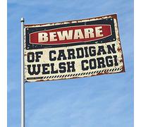 Décoration de garage pour homme, méfiez-vous du cardigan, drapeau gallois Corgi Drapeau de jardin amusant Décoration pour grotte d'homme (120 x 180 cm)