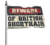 Décoration de garage pour homme, méfiez-vous du drapeau britannique à poil court, drapeaux de jardin amusants, décoration pour grotte d'homme (60 x 90 cm)