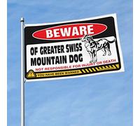 Décoration de garage pour homme, méfiez-vous du grand chien de montagne suisse, drapeaux de jardin amusants pour décoration de grotte (152 x 244 cm)