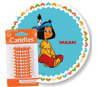 Décoration de gâteau + 12 bougies de gâteau - Motif garçon indien Yakari - Décoration de gâteau pour anniversaire d'enfant - Diamètre : 20 cm - En papier comestible - Style : Yakari