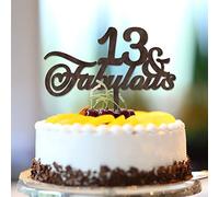 Décoration de gâteau 13 & Fabulous en bois marron pour treize 13 ans - Nom personnalisé - n'importe quel âge - 13e anniversaire de mariage - Cadeau souvenir pour t-shirts, tout-petits, filles et