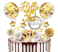 Décoration de gâteau 30e anniversaire pour homme et femme, 20 pcs de décorations de gâteau en or pour anniversaire 30 ans hommes et femmes, "Hello 30" décoration de gâteau avec bougies d'anniversaire