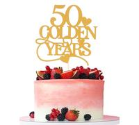 Décoration de gâteau 50 ans d'or - Fournitures de fête 50e anniversaire de mariage à paillettes dorées