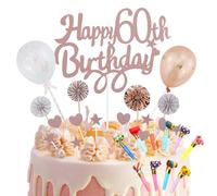 Décoration de gâteau 60 ans - Décoration de gâteau - 60 ans - Femme Happy Birthday 60 - Décoration de gâteau 60 ans - Femme - Décoration de gâteau 60e anniversaire femme (or rose), avec 10 pipes de