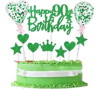 Décoration de gâteau 90 ans Homme 90 Topper de Gâteau 90 Decoration Gateau Anniversaire 90 ans paillettes 90 anniversaire topper Happy 90th Birthday Décoration de gâteau Vert 90 topper de gâteau