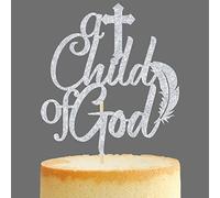 Décoration de gâteau « A Child of God Bless This Child/First Holy Communion, Baby Shower / Baby Baptême », fournitures de décoration à thème pour fête prénatale, paillettes argentées