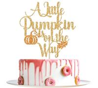 Décoration de gâteau « A Little Pumpkin is on The Way » - Décoration de gâteau pour fête prénatale - Automne - Décoration de fête prénatale - 1er anniversaire - Paillettes dorées