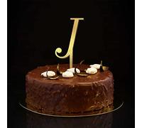 Décoration de gâteau à motif lettre J - Monogramme - Branches et feuilles - Pays - Pour mariage, fiançailles, fête - Réutilisable - Cadeau d'enterrement de vie de jeune fille - Doré pailleté