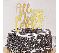Décoration de gâteau « All You Need Is Love Country Mr & Mrs » pour anniversaire de mariage - Silhouette de mariée et de marié - Personnalisable - Cadeau de mariage pour couple - Doré pailleté