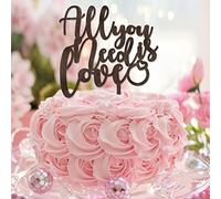 Décoration de gâteau « All You Need Is Love » en bois marron « Mr & Mrs » - Décoration romantique pour gâteau de mariage, fiançailles, fête prénuptiale, cadeaux pour lui/elle
