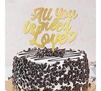 Décoration de gâteau « All You Need Is Love Romance Mr & Mrs » - Silhouette de Mr & Mrs - Personnalisable pour mariage, fête prénuptiale, cadeaux de mariage pour couple - Doré pailleté