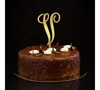 Décoration de gâteau avec monogramme V - Lettre unique - Doré pailleté - Pour décoration de gâteau de mariage, anniversaire de mariage - Branches et feuilles - Personnalisable - 26 lettres - Cadeau de