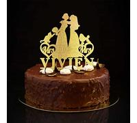 Décoration de gâteau avec silhouette de deux mariées LGBTQ avec chien et chat - Personnalisable - Nom de famille - Date de l'est - Cadeau pour couple de lesbiennes - Paillettes dorées