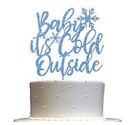 Décoration de gâteau « Baby It's Cold Outside » à paillettes bleues - Décoration de fête prénatale - Qualité supérieure - Double face - En acrylique - Fabriqué aux États-Unis