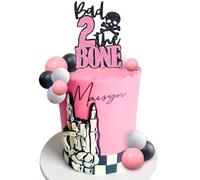 Décoration de gâteau « Bad Two the Bone » rose pour 2e anniversaire sur le thème de la musique rock and roll