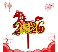 Décoration de Gâteau Bonne Année 2026 | 2D Acrylique 2026 Année Cheval Fournitures Anniversaire | Piques d'Apéritif de Fête,Pour Parents, Adultes, Boulangeries, Réunions Familiales,