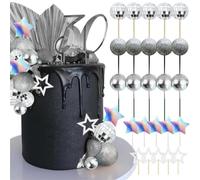 Décoration de gâteau boule disco | Décorations de gâteaux des années 80 Boules de gâteau en argent(Color2)