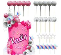 Décoration de gâteau boule disco | Décorations de gâteaux des années 80 Boules de gâteau en argent(Pink)