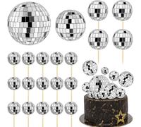 Décoration de gâteau boule miroir boules Disco argentées décoration de gâteau Disco années 80 fête Cupcake Toppers mariage anniversaire fournitures de noël 5pcs 4CM gold