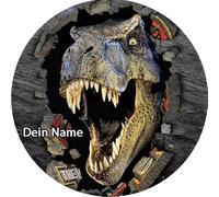 Décoration de gâteau comestible en fondant Dino 12 / Tyrannus Saurus Rex personnalisable avec le texte de votre choix / taille (rond) 20 cm de diamètre / prédécoupée