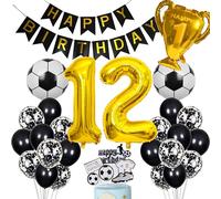 Décoration de gâteau d'anniversaire 12 ans avec ballon de football doré à l'hélium pour garçon - Décoration de gâteau d'anniversaire pour 12e anniversaire