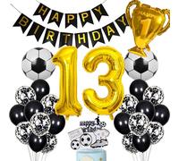Décoration de gâteau d'anniversaire 13 ans - Ballon de football doré à l'hélium - Décoration de gâteau d'anniversaire pour garçon - 13 ans