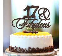 Décoration de gâteau d'anniversaire 17 & Fabulous - Nom personnalisé - N'importe quel âge - dix-sept 17 ans - Joyeux anniversaire de mariage - Cadeau souvenir pour la famille et les amis - Bois marron