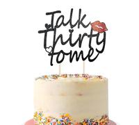 Décoration de gâteau d'anniversaire 30 ans Talk Thirty to Me - Noir à paillettes - Hello 30 - Décoration de gâteau pour hommes et femmes - Cheers to 30 ans - Noir