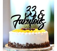 Décoration de gâteau d'anniversaire 33e anniversaire 33 ans et fabuleux nom personnalisé n'importe quel numéro d'âge 33 ans Cadeau souvenir pour lui et elle Acrylique Noir