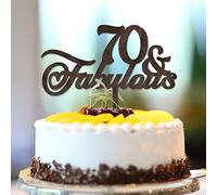 Décoration de gâteau d'anniversaire 70 & Fabulous - Nom personnalisé - N'importe quel âge - Soixante-dix 70 ans - Joyeux anniversaire - Cadeau d'anniversaire pour lui et elle - Bois marron - 15,2 cm